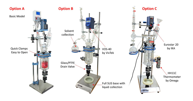 Jacketed Glass Reactors 0.5-5.0L (Benchtop Frame)